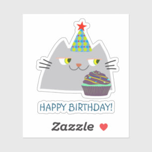 Cute Cat Happy Birthday Sticker Kawaii Fun