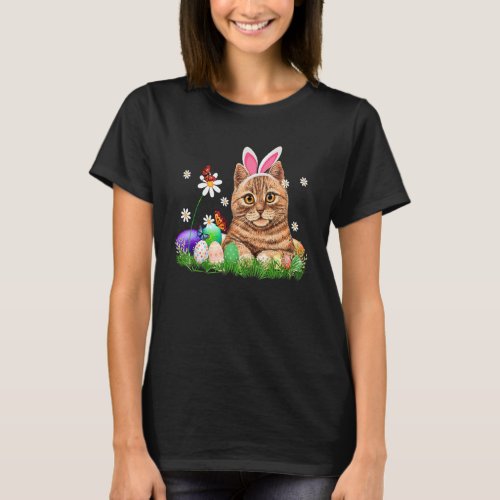 Cute Cat Happy Easter Day Bunny Eggs For Mens Wome T_Shirt