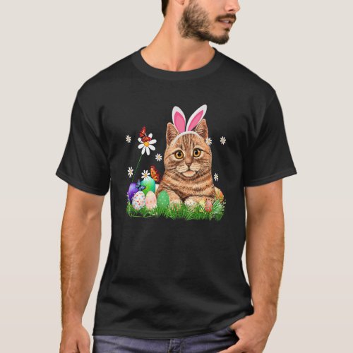 Cute Cat Happy Easter Day Bunny Eggs For Mens Wome T_Shirt