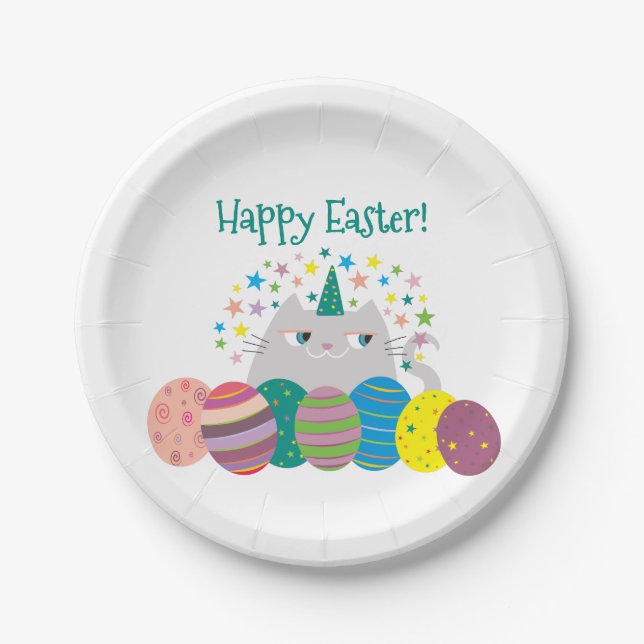 Cute Cat Happy Easter Paper Plates (Front)