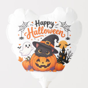 Cute Cat Happy Halloween Travel Mug - Kawaii Witch Balloon