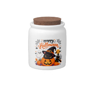 Cute Cat Happy Halloween Travel Mug - Kawaii Witch Candy Jar