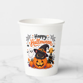 Cute Cat Happy Halloween Travel Mug - Kawaii Witch Paper Cups