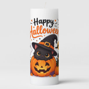 Cute Cat Happy Halloween Travel Mug - Kawaii Witch Pillar Candle