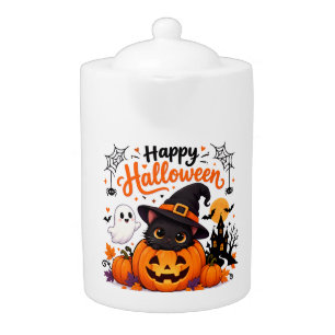 Cute Cat Happy Halloween Travel Mug - Kawaii Witch Teapot