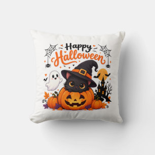 Cute Cat Happy Halloween Travel Mug - Kawaii Witch Throw Pillow