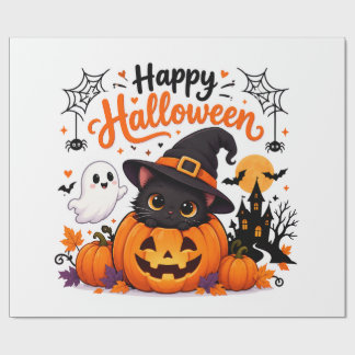 Cute Cat Happy Halloween Travel Mug - Kawaii Witch Wrapping Paper