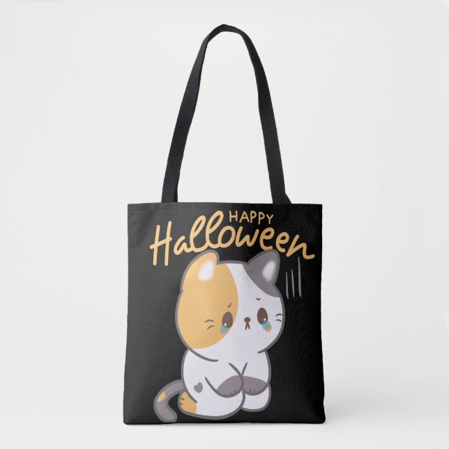 Cute Cat Happy Hallowen Tote Bag (Front)