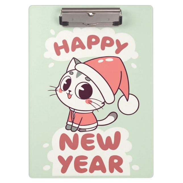 cute cat  happy new year clipboard (Front)