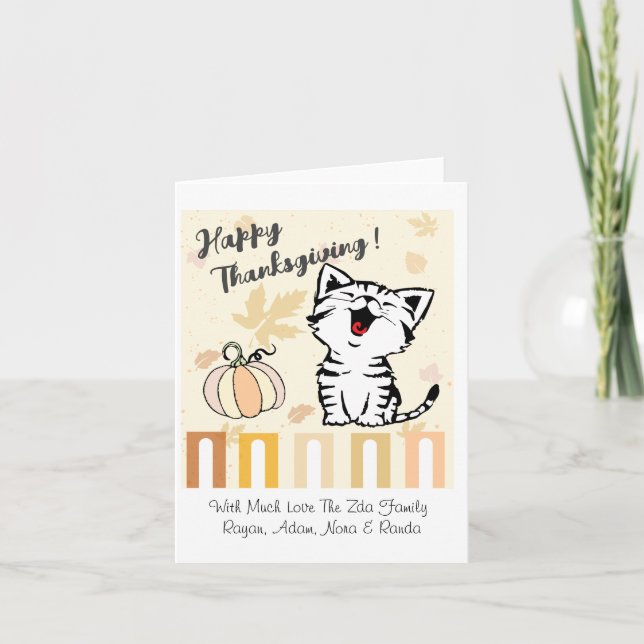Cute Cat Happy Thanksgiving Thank You Card (Front)