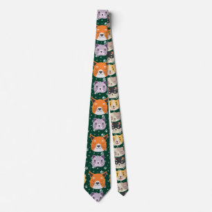 Cute Cat heads 01.DGreen BG Neck Tie