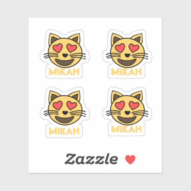 Cute Cat Heart Emoji Sticker With Custom Name (Sheet)