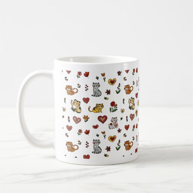 Cute Cat & Heart Mug: Purrfect for Cat Lovers Coffee Mug (Left)