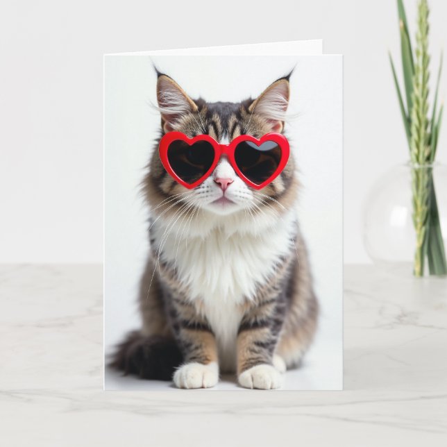 Cute Cat Heart Sunglasses Card (Front)