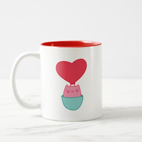 Cute Cat Heart Two-Tone Coffee Mug