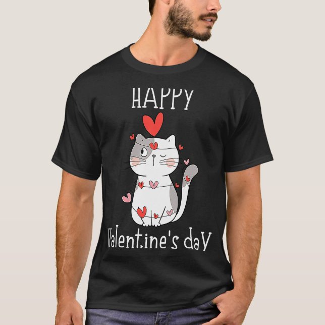 Cute Cat Heart Valentines Day Girls Women Cat Kitt T-Shirt (Front)