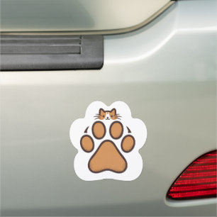 Cute Cat Hiding in Paw Print - Illustration Car Magnet