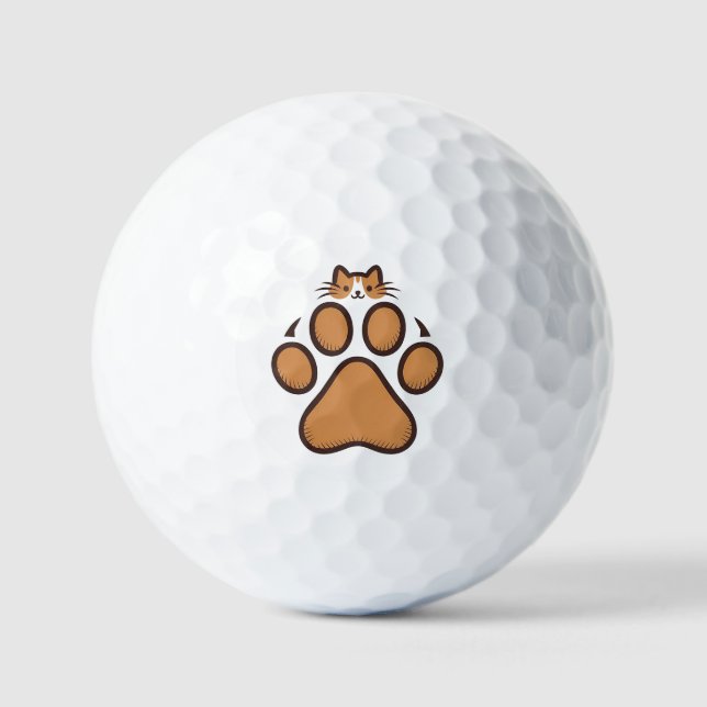 Cute Cat Hiding in Paw Print - Illustration  Golf Balls (Front)