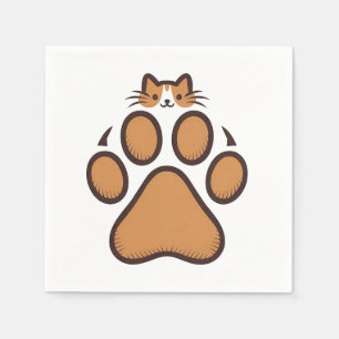 Cute Cat Hiding in Paw Print - Illustration  Napkins