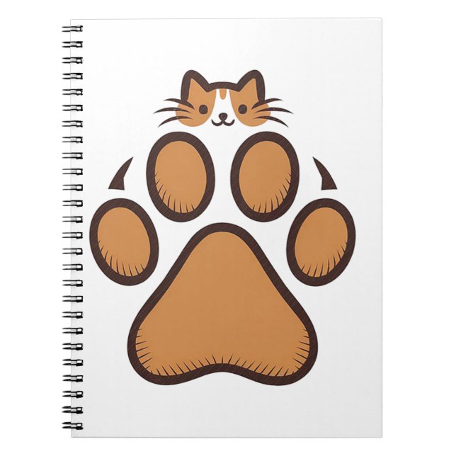 Cute Cat Hiding in Paw Print - Illustration  Notebook (Front)