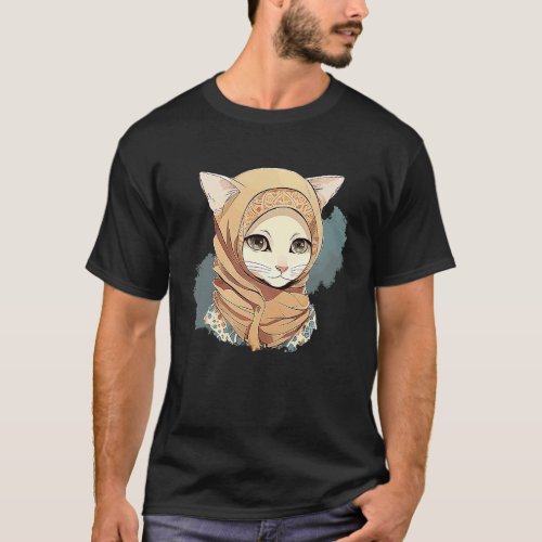 Cute Cat Hijab Muslim Women T_Shirt