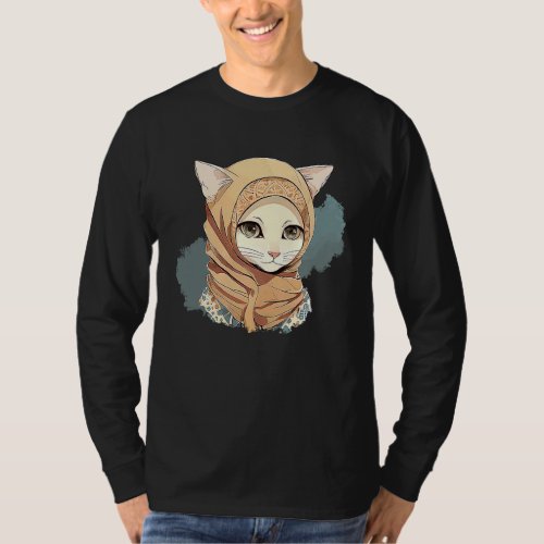Cute Cat Hijab Muslim Women T_Shirt