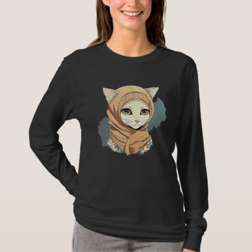 Cute Cat Hijab Muslim Women T_Shirt