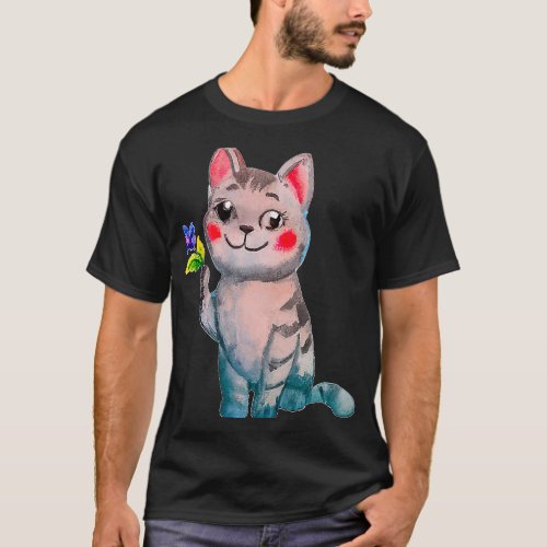 Cute Cat Holding A Violet February Birth Month Flo T_Shirt