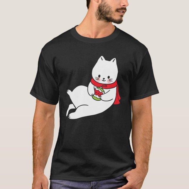 Cute Cat Holding Christmas Bulb Xmas Cats Lovers P T-Shirt (Front)