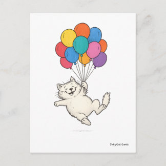 Cute Cat Holding Colorful Balloons Postcard