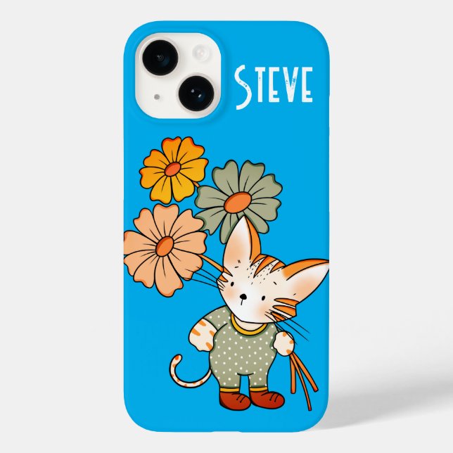 Cute cat holding flowers Personalised text Case-Mate iPhone Case (Back)