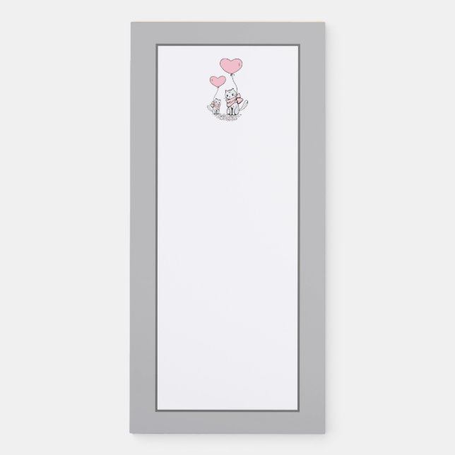 Cute Cat Holding Hearts Minimalist Kitchen Fridge Magnetic Notepad (Front)