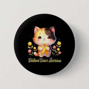 Cute Cat Holding Ribbon Childhood Cancer Awareness Button