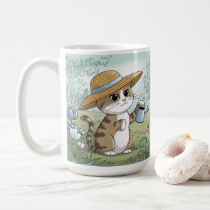 Cute Cat Holding Watering Can Garden  Coffee Mug