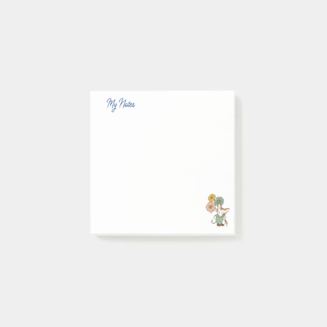 Cute cat holdings flowers personalized post-it notes (Front)