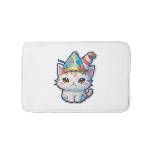 Cute cat holds a New Years party   Bath Mat