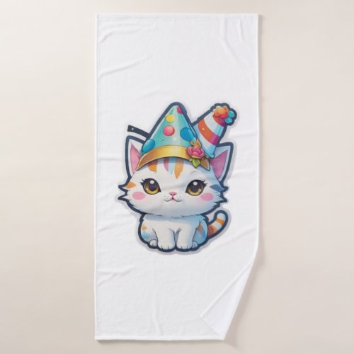 Cute cat holds a New Years party   Bath Towel