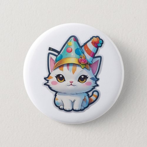 Cute cat holds a New Years party   Button