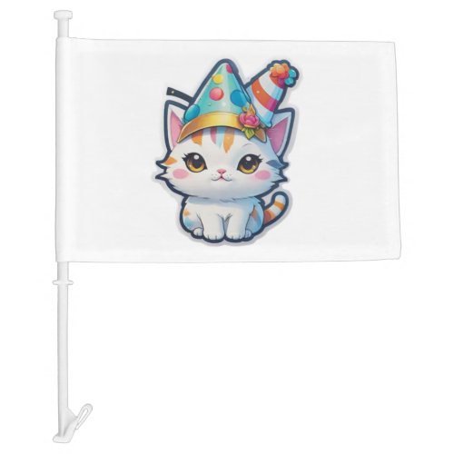 Cute cat holds a New Years party   Car Flag