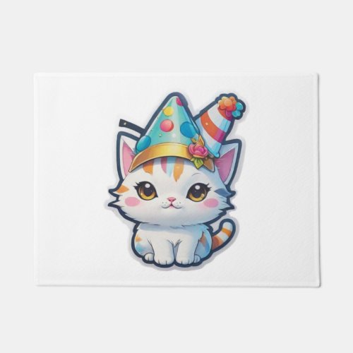Cute cat holds a New Years party   Doormat