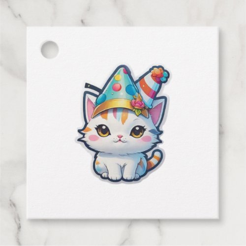 Cute cat holds a New Years party   Favor Tags