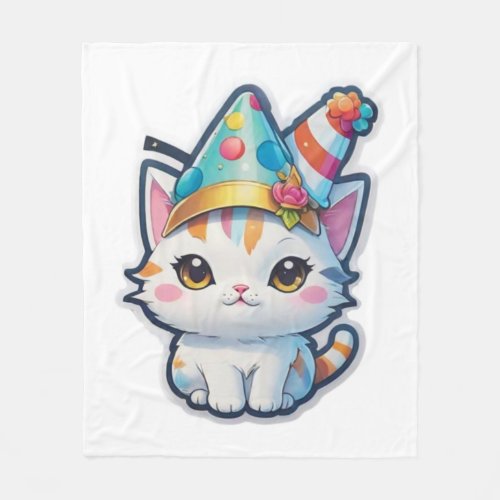 Cute cat holds a New Years party   Fleece Blanket