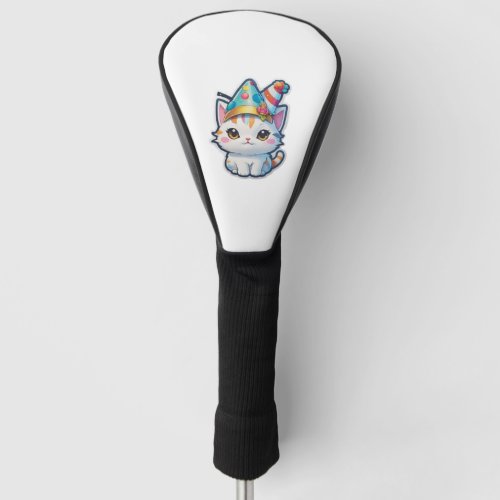 Cute cat holds a New Years party   Golf Head Cover