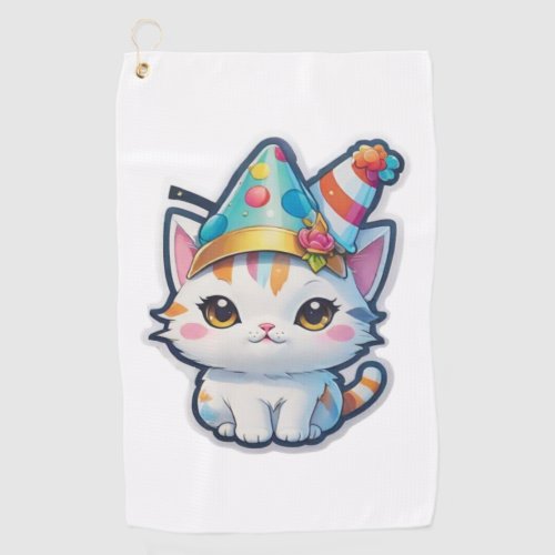 Cute cat holds a New Years party   Golf Towel