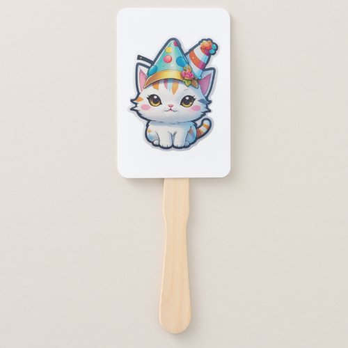 Cute cat holds a New Years party   Hand Fan