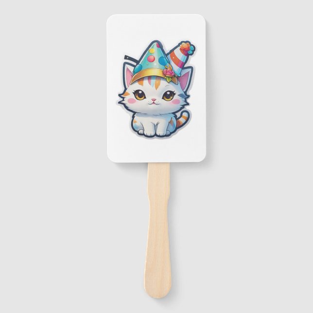 Cute cat holds a New Year's party   Hand Fan (Front)