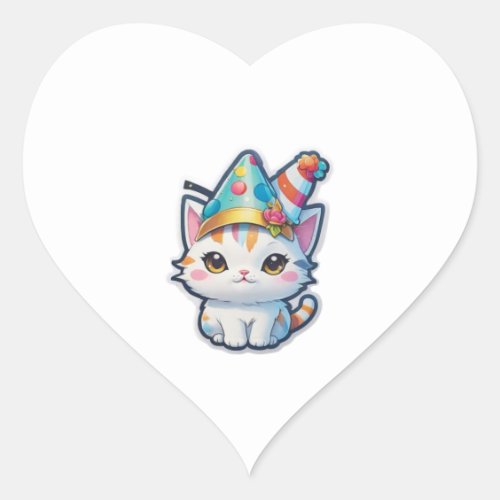 Cute cat holds a New Years party   Heart Sticker