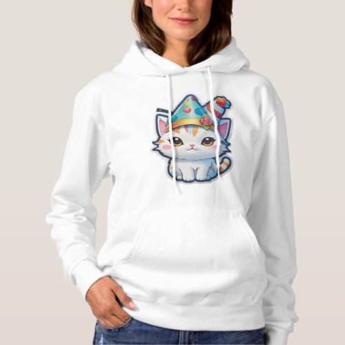 Cute cat holds a New Years party   Hoodie
