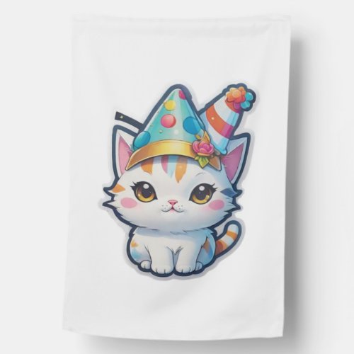 Cute cat holds a New Years party   House Flag