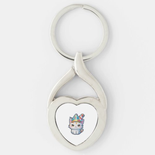 Cute cat holds a New Years party   Keychain